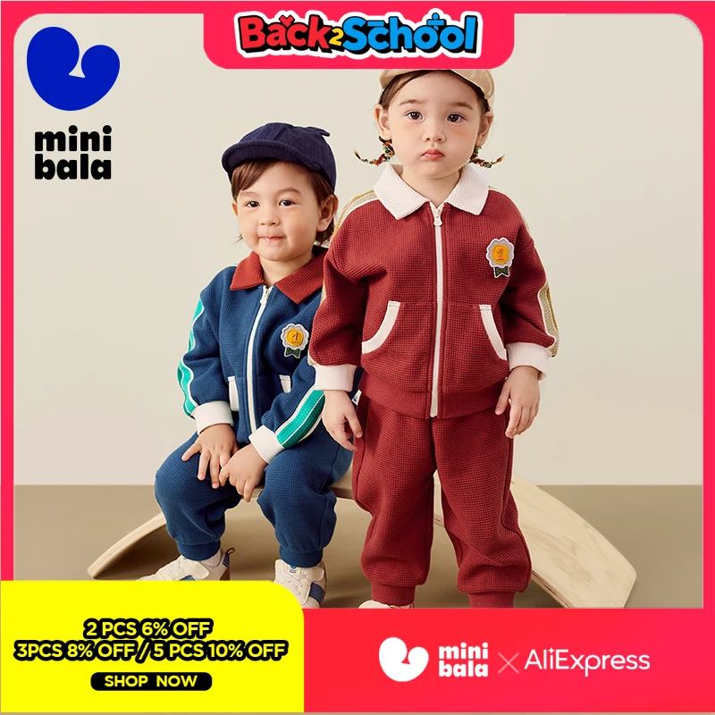 

Миниатюрный комплект с длинными рукавами Bala, винтажный комплект унисекс в студенческом стиле, детский комплект из двух предметов из чистого хлопка, осенне-зимняя версия 2025 г.