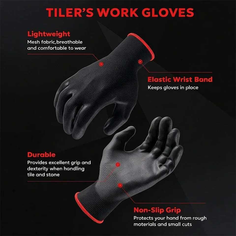 2/5Pairs Nylon PU Coated Work Gloves Non Slip Breathable Grip Gloves for Gardening Woodworking Construction Outdoor Labor