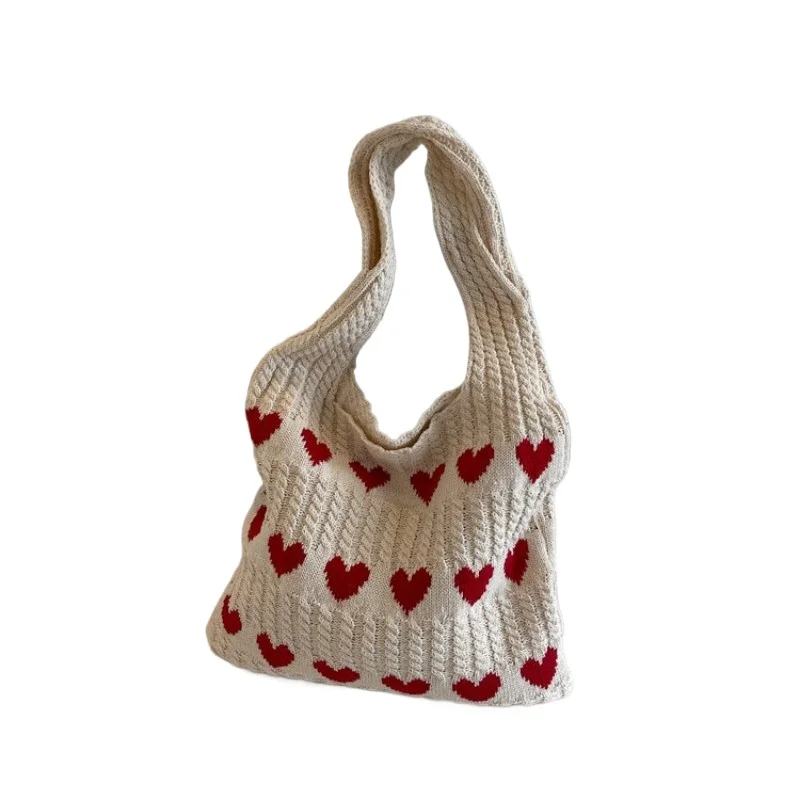 Crochet Bags for Women, Mesh Beach Tote Bag Hobo Shoulder Bag Handbags Aesthetic Knitting Summer Bag Vacation with Heart 2024