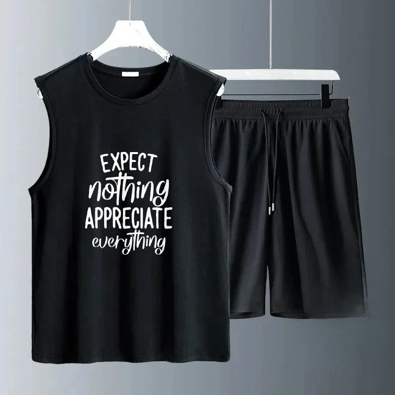 

2025 Summer Casual Men Set with Vest Lightweight Breathable Comfortable Outfit for Hot Weather Fashion Sports Tshirts+shorts set
