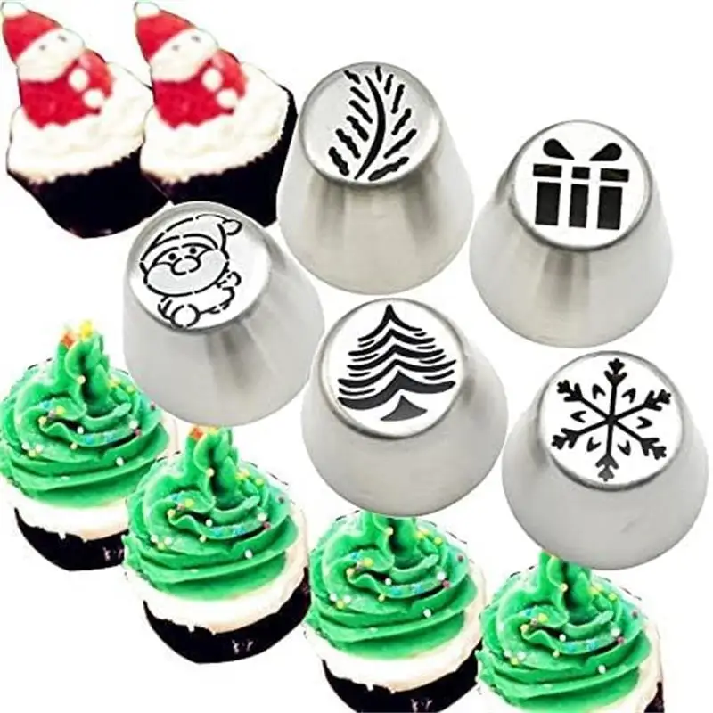 5/6/22PCS Cream Nozzle Cake Decorating Tools Pastry Bakery Accessories Cupcake Icing Piping Nozzle Tips Bakeware Christmas