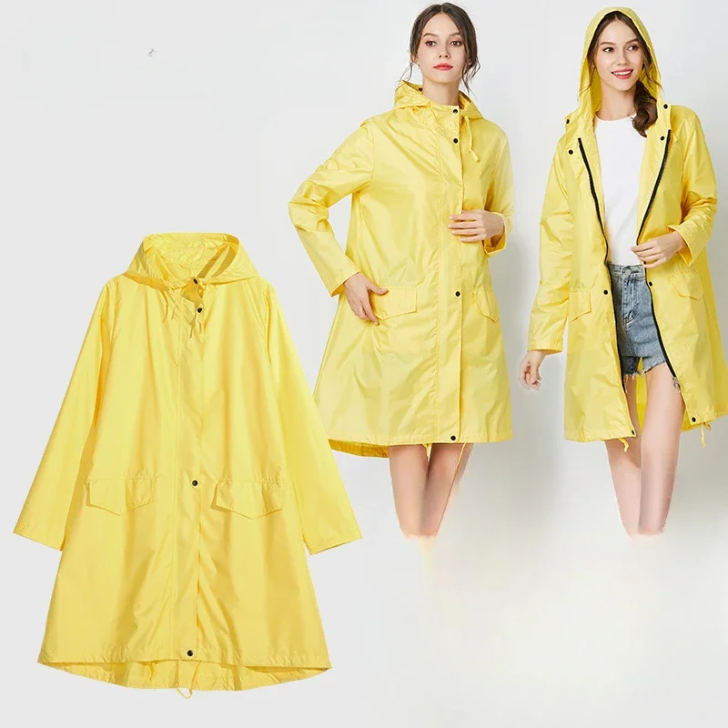 Womens Stylish Long Green Grid Rain Poncho Waterproof Raincoat Jacket Coat with Hood and Belt