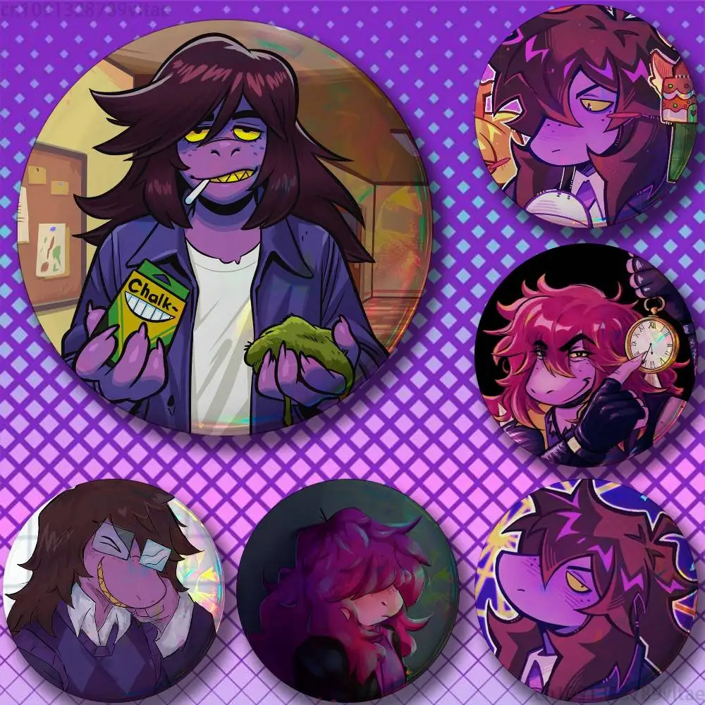 S-Susie D-Deltarune 58mm Badge Brooches on Backpack Clothes Handmade Round Enamel Pins for Jewelry