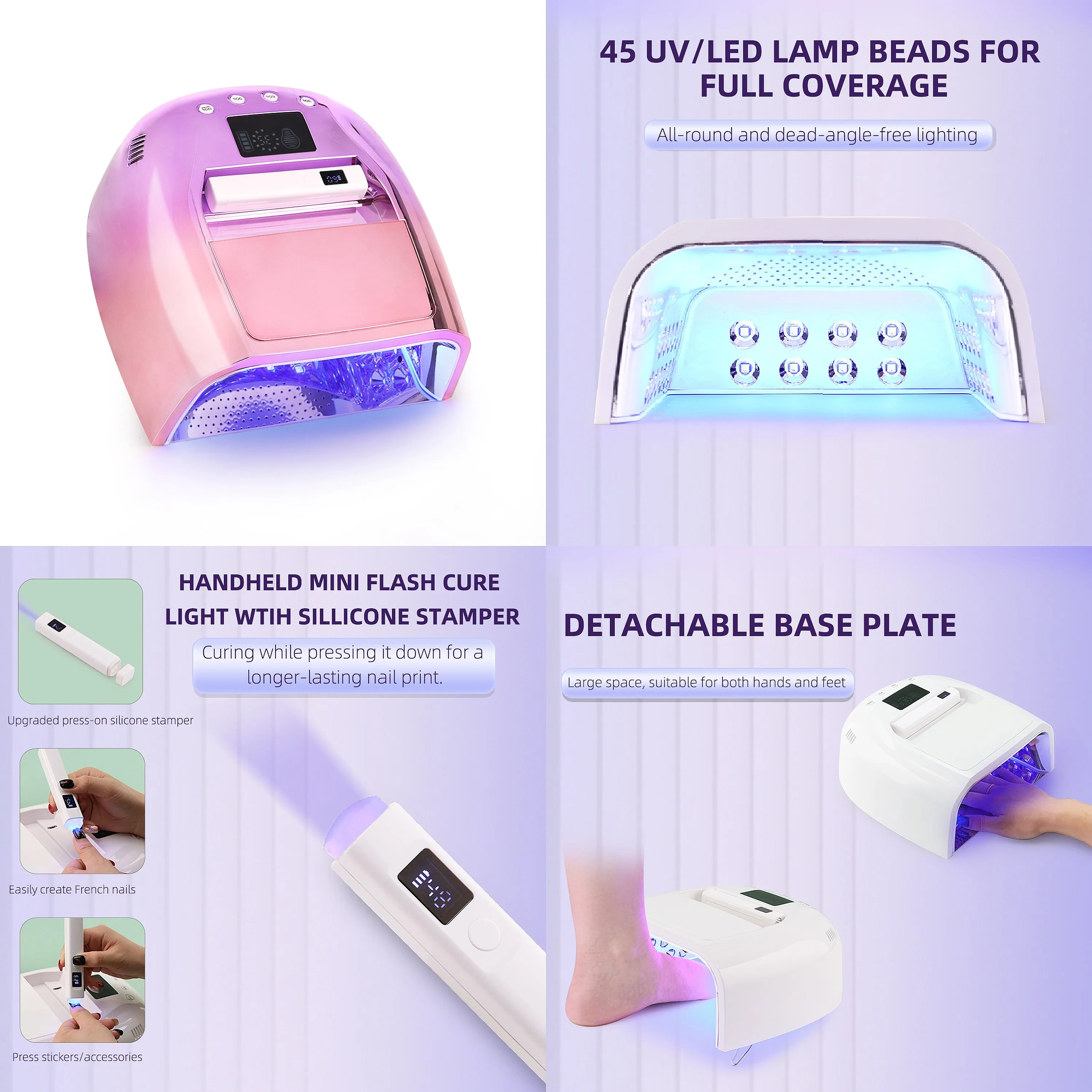 Professional 2 in 1 128W Nail UV LED Lamp Machine Rechargeable Acrylic Quick Drying Gel Polish Dryer with Cordless Mini Lamp