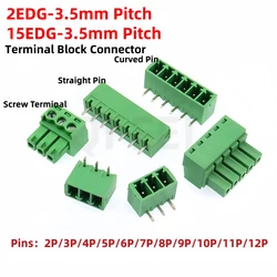 10PCS PCB Terminal Connector 2EDG 3.5mm Pitch 2 3 4 5 6 8 10 12P Screw Terminal Block Straight Pin Curved Pin Terminal Pluggable