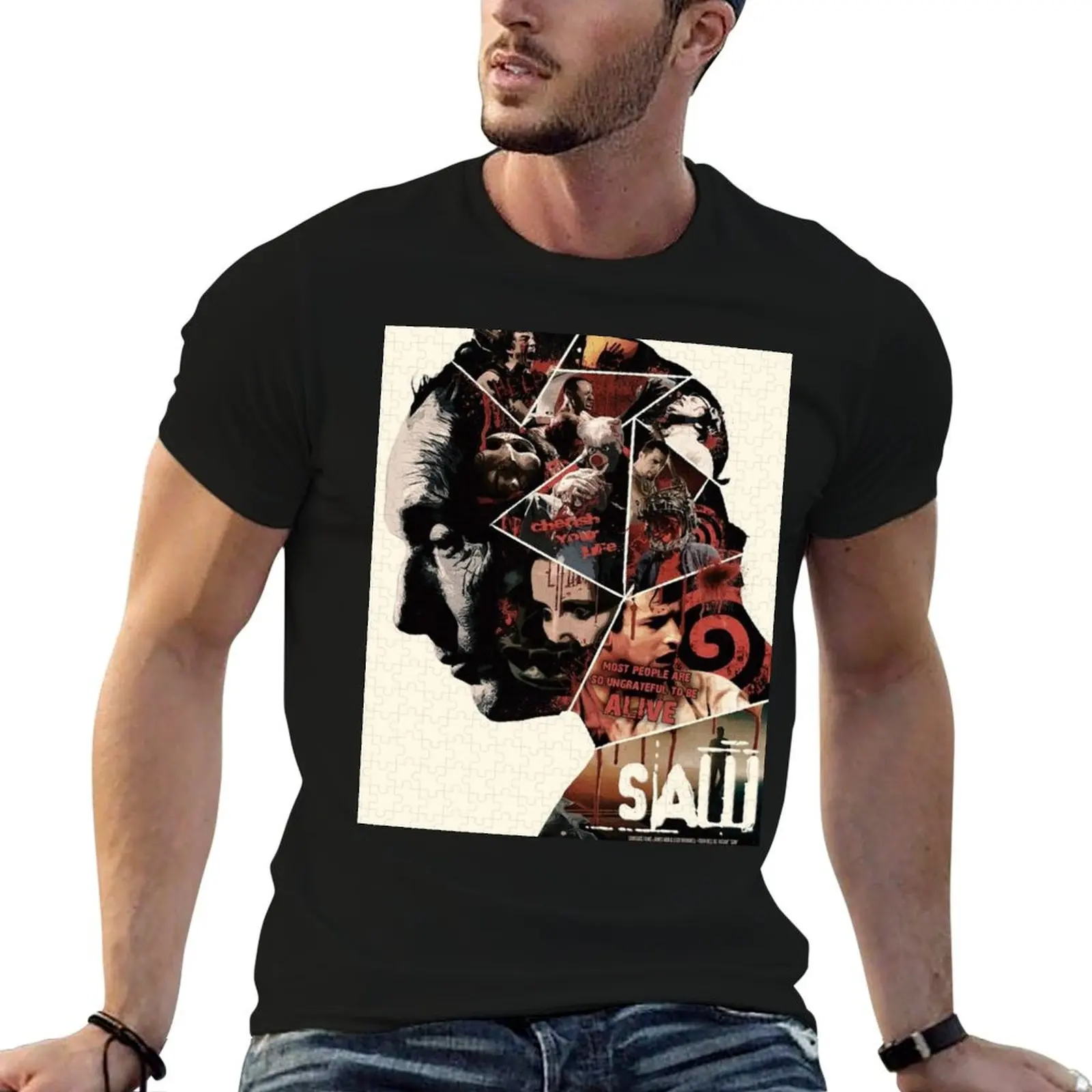 

Saw (2004) Poster Design John Kramer T-Shirt g man t shirts for men men t shirt cotton 100% cotton t shirts high quality T-Shirt