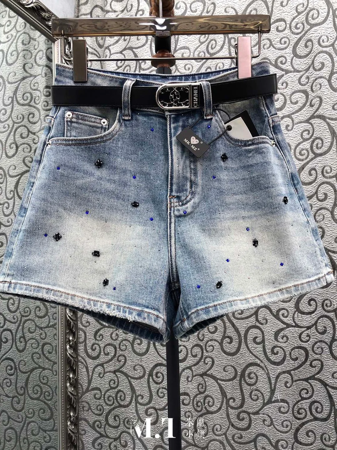 

Milan Small Town High Waist Straight Leg Jeans Short Pants Gradient Color Washed Blue Knot Belt Women's Summer Jean...