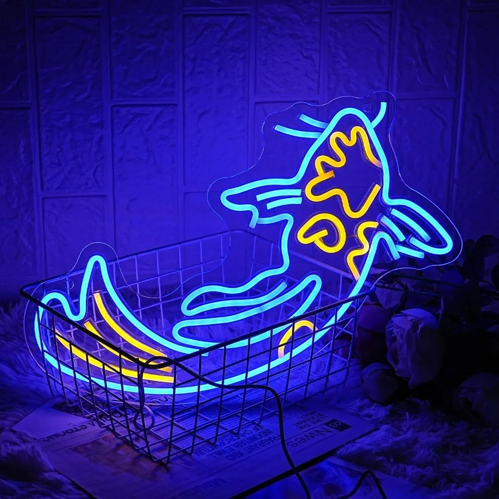 Koi Fish Neon Sign Japanese Fish Led Neon Blue Yellow Fish Neon Signs for Wall Decor Bar Office Fishroom Kitchen Aarea Koi Pond