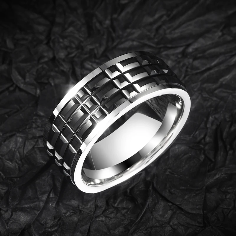 Rings For Men 8mm Original Male Classics Black Ceramics Lattice Engagement Gift Jewelry,Engraving