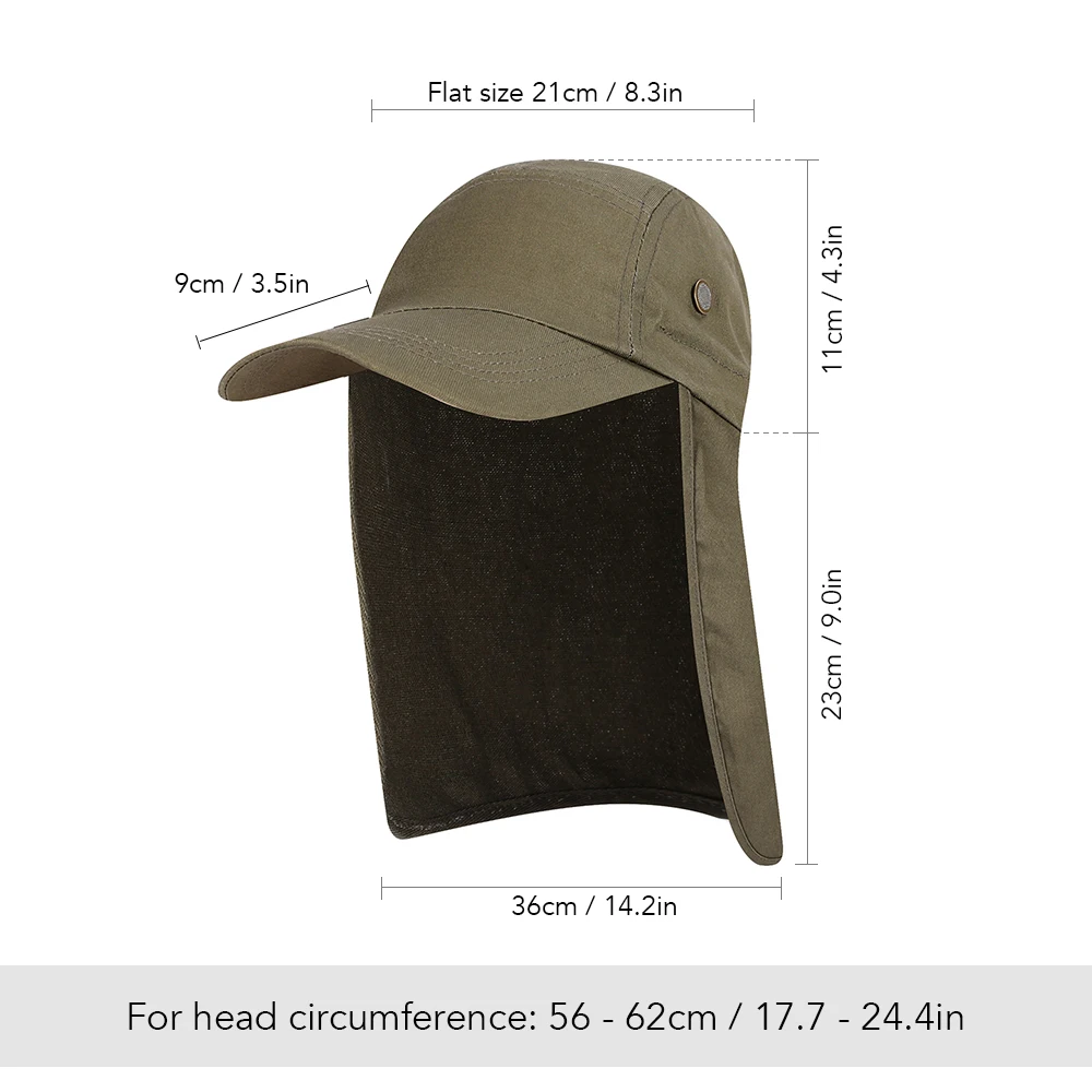 Men UPF 50+ Sun Cap Wide Brim Fishing Sun Cap Hat with Neck Flap