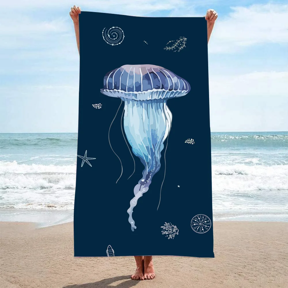 Jellyfish Ocean Beach Towel Microfiber Quick Dry Absorbent Lightweight Towel with Starfish Print for Beach Pool Travel Camping