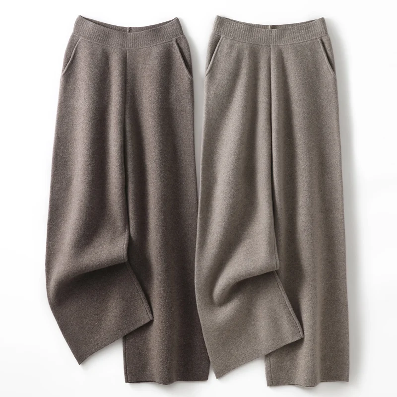 Women's Pure Wool Pants Basic Casual Wide Leg Pants Spring Autumn Winter 100% Merino Wool Knitwear Soft Korean Popular Trousers