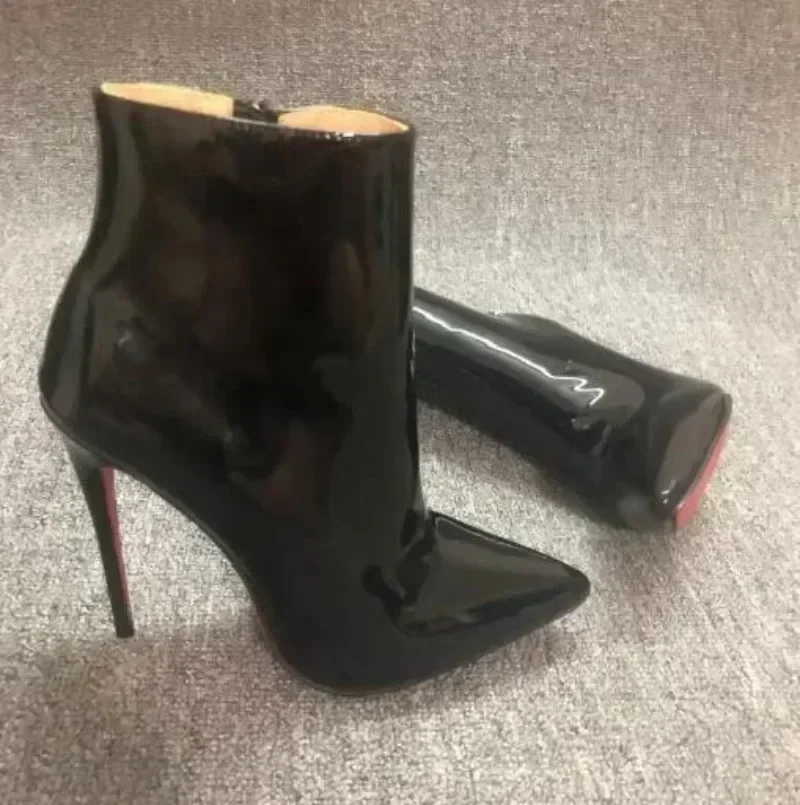 

Luxury Top Quality Fashion Sexy Crystal Red Bottoms Shoes Ankle Boots for Woman Pointed Toe Stiletto Shoe Designer Booties Pumps