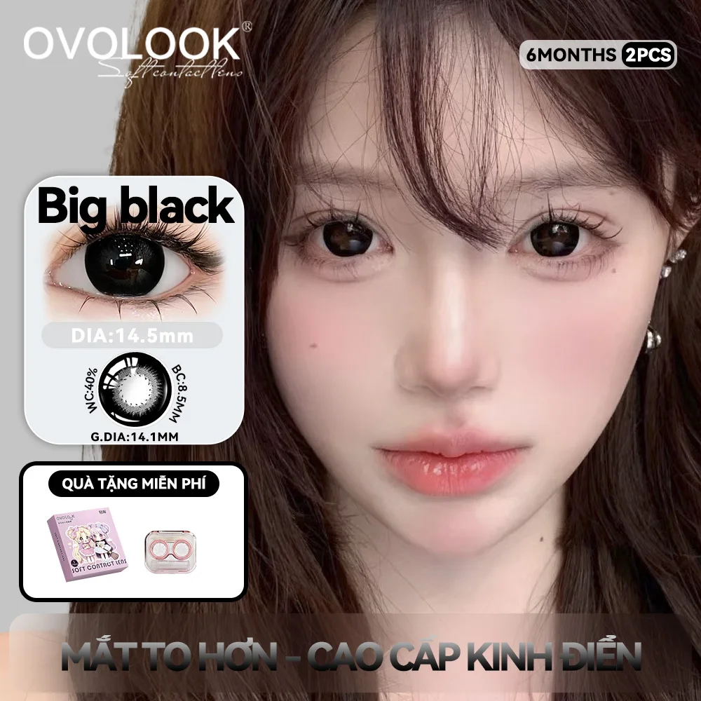 OVOLOOK Big Black Dolly Lenti a Contatto Colorate da 14.5mm, Durata 6 Mesi, Effetto Occhi di Bambola con Perline di Vetro e Luce Acquatica, per Occhi 