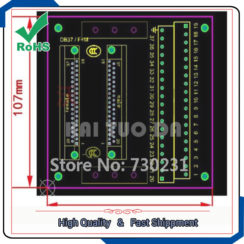 Free Shipping New DB37 Relay Terminal Sub DIN Rail Mount Interface Module Male / Female Good v