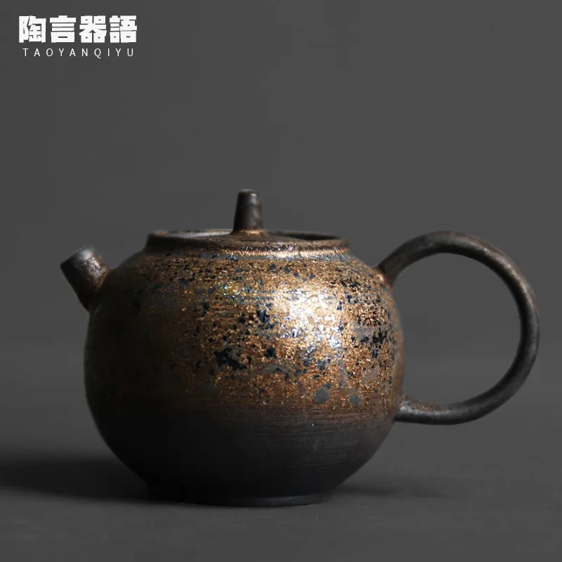 Jingdezhen Japanese-style ceramic black gold teapot retro kiln baked stoneware personality handmade personal tea single pot