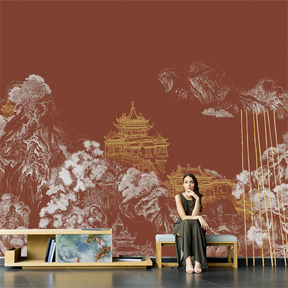 Custom Chinese palace Zen inspired attic wallpaper hotel study mural wallpapers for living room sofa TV background 3D wall paper