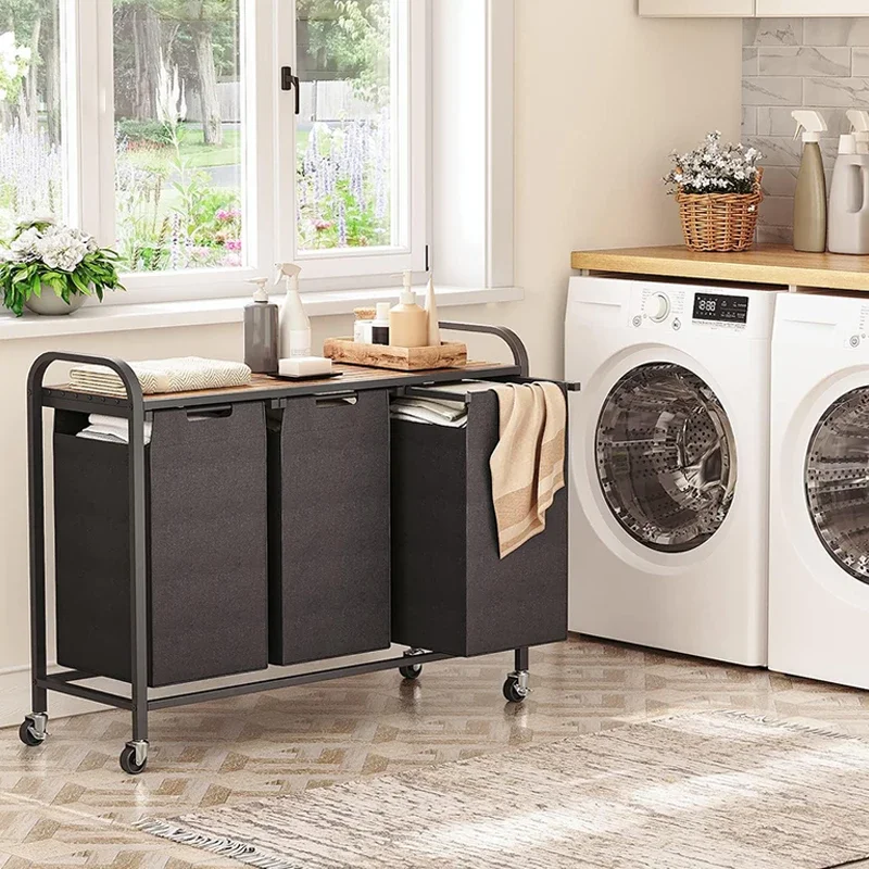 Home Multifunctional Cart Storage Rack Floor Classification Dirty Clothes Basket With Wheel Movable Clothes Storage Basket