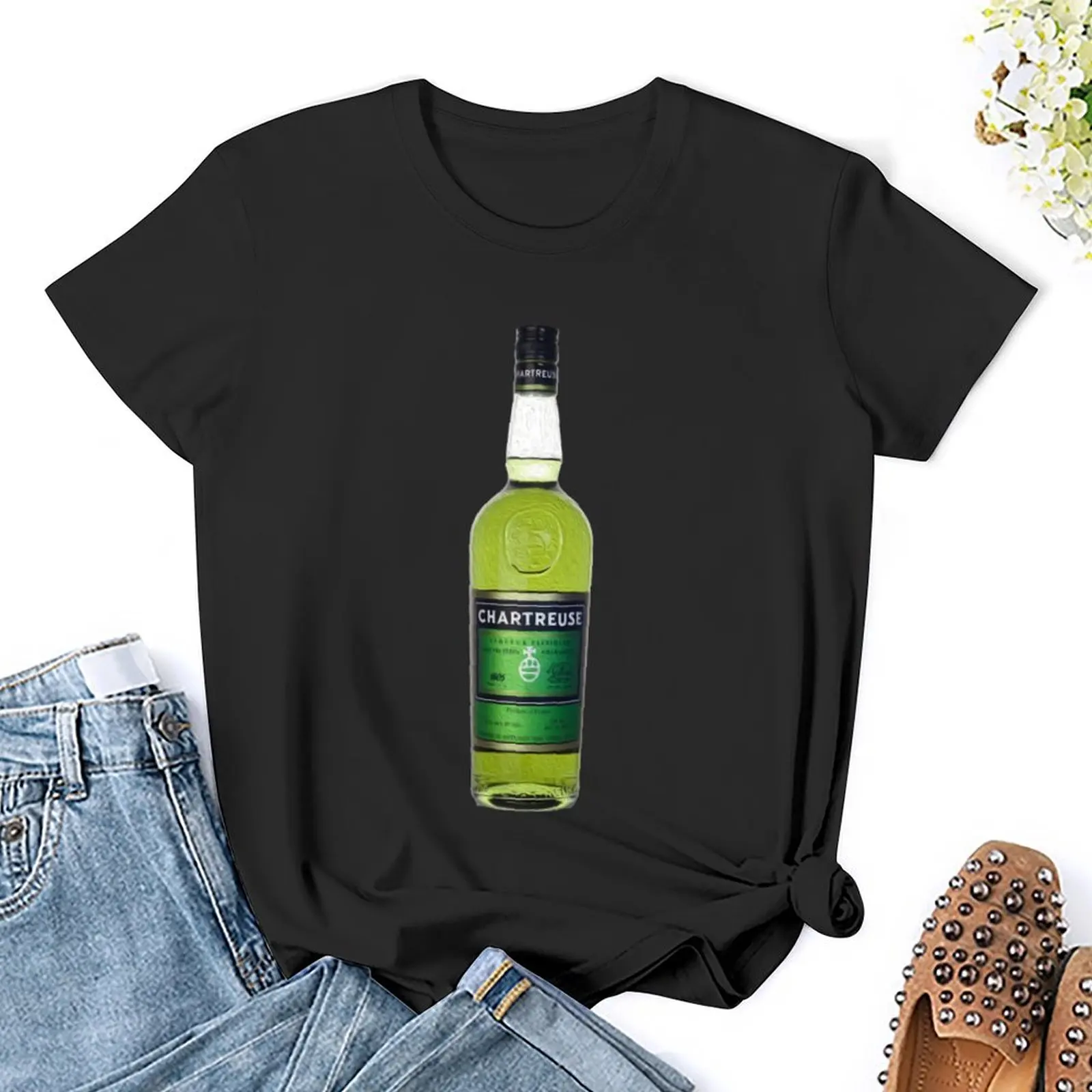 Green Chartreuse Bottle Oil Painting \\t T-Shirt plus size tops summer top sweat blacks plus size t shirts for Women loose fit