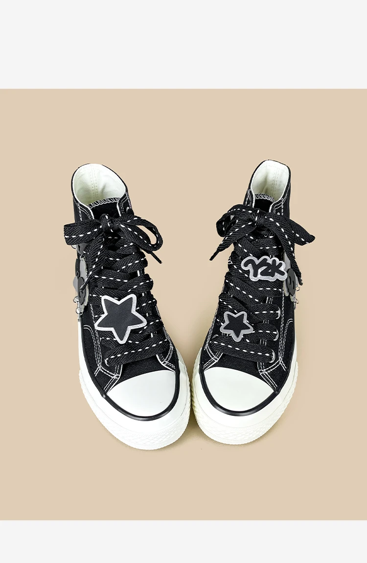 Amy und Michael Original Designer Schuhe Damen Gothic Schwarze High-Top Canvas Schuhe Mode Punk Riemen Charms Casual Sneakers – Detail 10