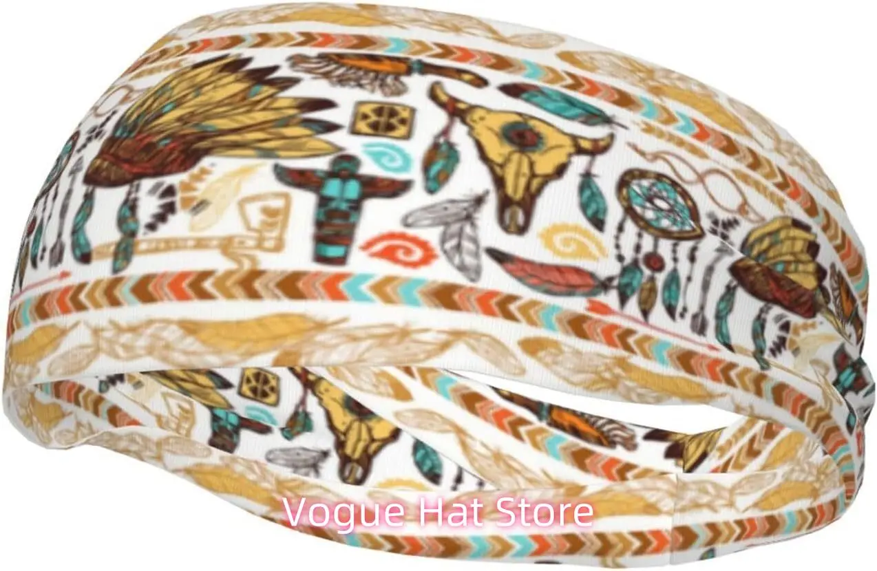 

Native Indian American Headbands Non Slip Sweatband Fashion Summer Hair Bands for Tennis,Basketball,Running,Gym,Working Out