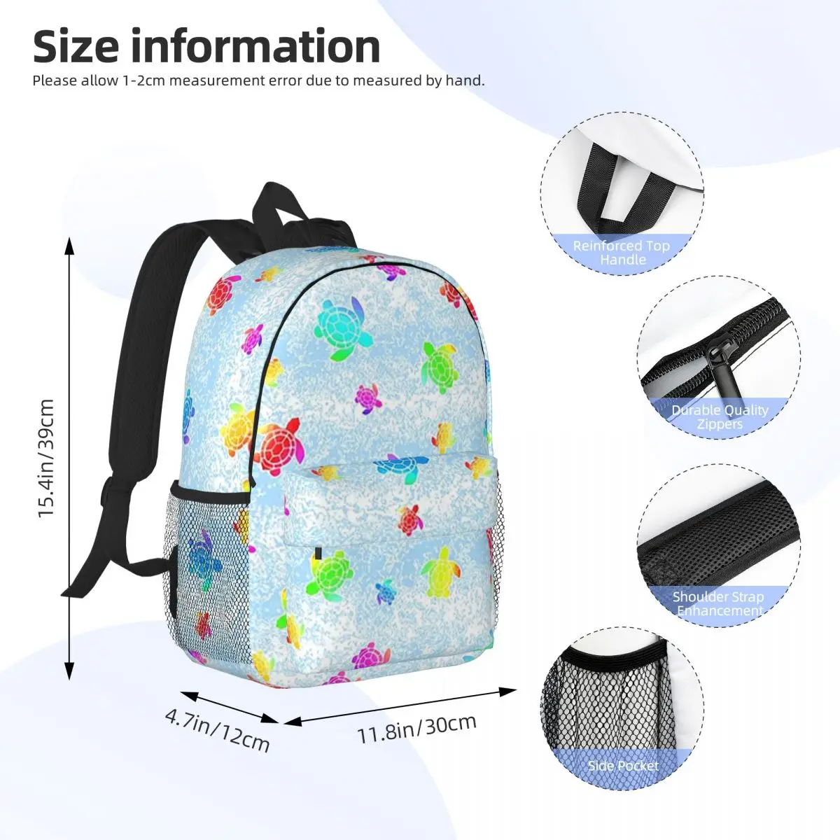Sea Vibrant Rainbow Turtle Backpack Daypack Large Capacity Boys Girls BookBag Shoulder Bags for Men Women Children School Bag