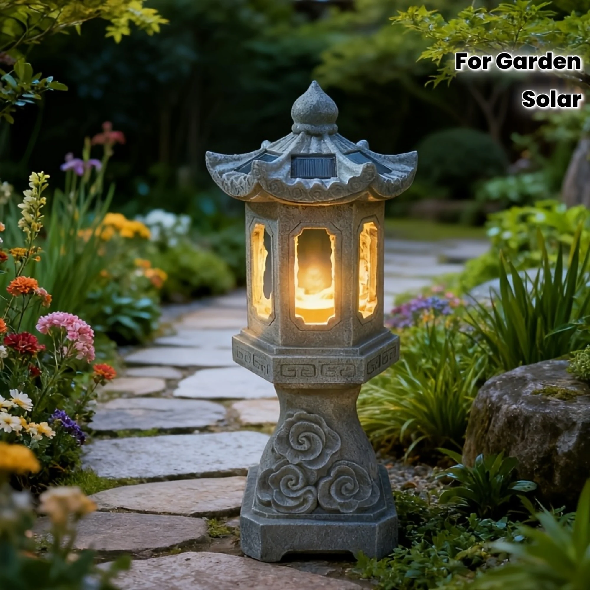 Resin Solar Pagoda Lantern Landscape Balcony Patio Porch Yard Art Ornament Indoor Outdoor Garden Gate Decoration Accessories