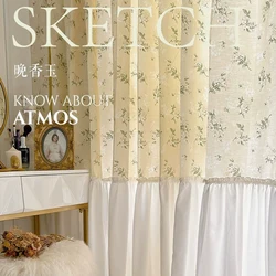 Korean Rufffle Embroidery Curtains Road Pocket Shade Curtain Floral for Kitchen Bedroom Living Room Bay Window Cabinet Curtain