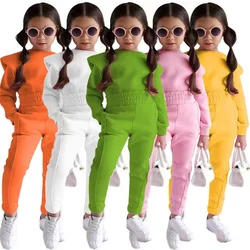 2024 Children's New Clothing For Girls Autumn And Winter Candy Color Fashion Long-sleeved Hoodie Pants Two-piece Set