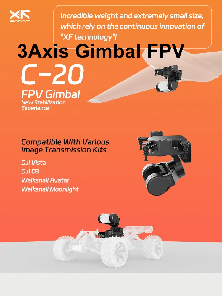 C-20T 3-Achsen-Gimbal FPV-Renndrohne mit Erhöhter Stabilität PTZ-Unterstützung Kompatibel mit DJI O3 CADDX Walksnail Mavlink/Sbus
