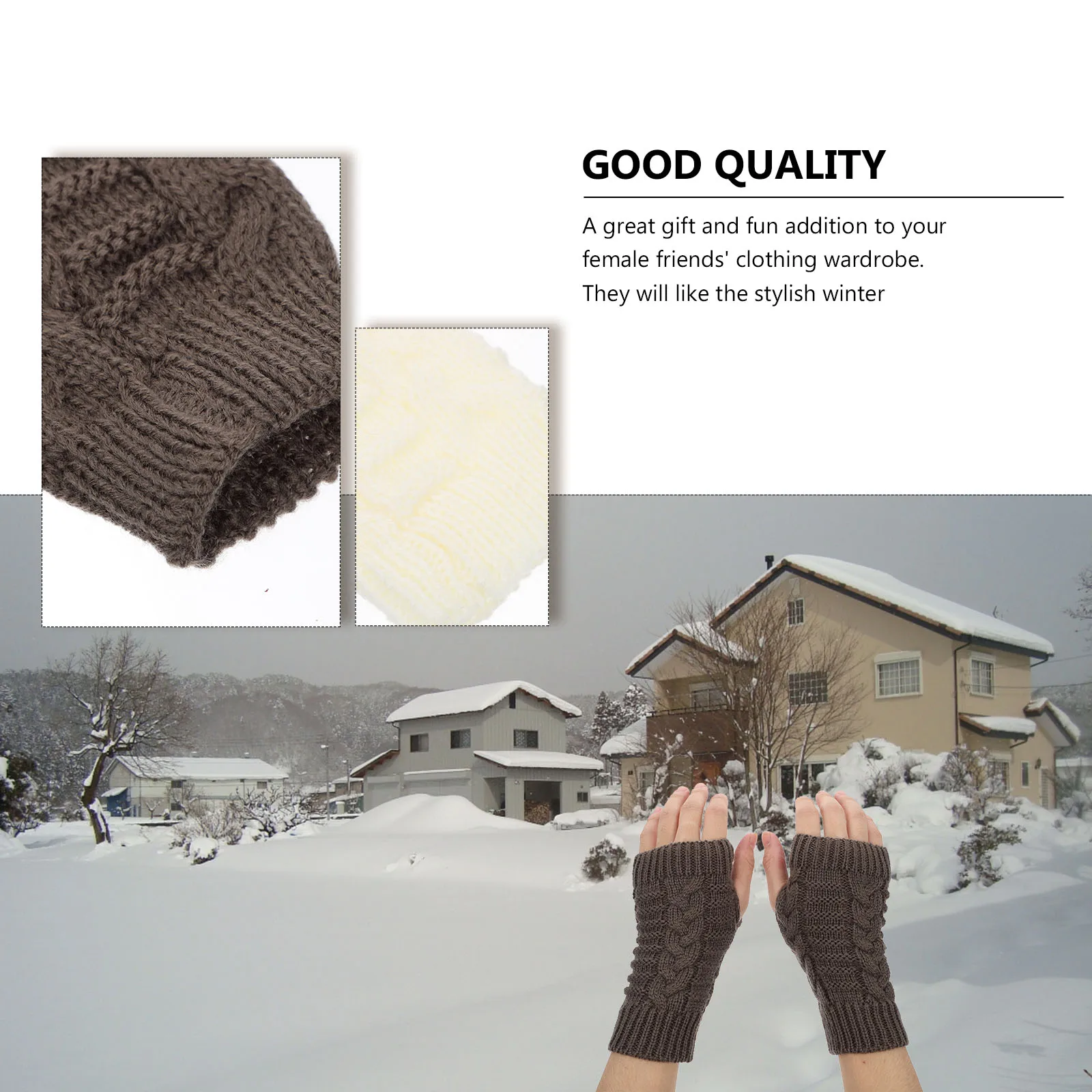 

2 Pairs Winter Warm Cold-Proof Thermal Mitts Bamboo Joint Design Half-Finger Outdoor Anti-Cold For Women Lightweight Knitted