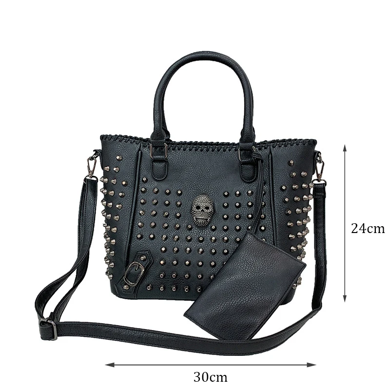 

New Rivet Women Bag Pu Leather Crossbody Bag Purse Skull Handbag Quality Punk Shoulder Bag with Wallet Messenger Bag