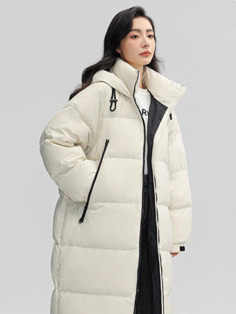 Long Puffer Coats for Women, Hooded Jacket, Color Blocking, Fashion Down, Commute Casual, Loose Parka, Thickened Warm Coats