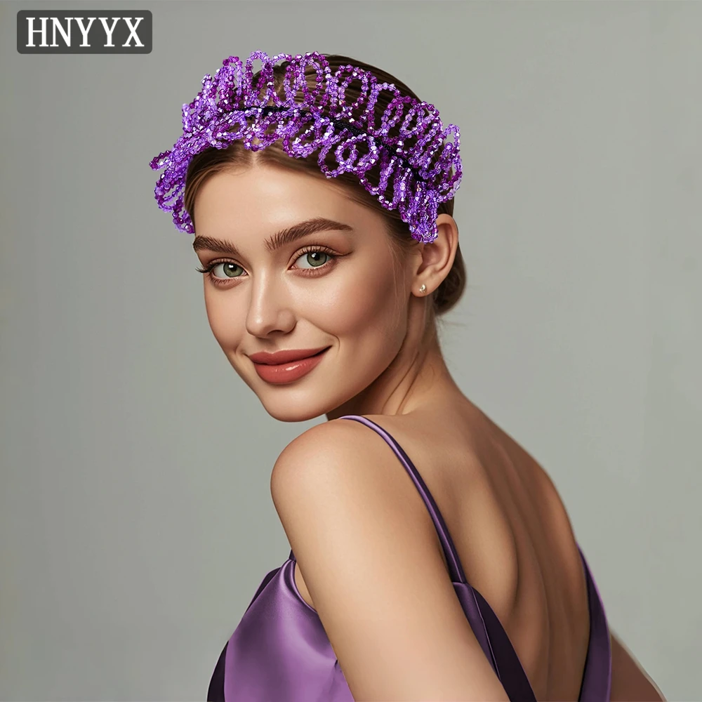 

YouLaPan Elegant Bride Wedding Purple Headband Handmade Bead Weaving Fashionable Women's Banquet Party Hair Accessories YXA168