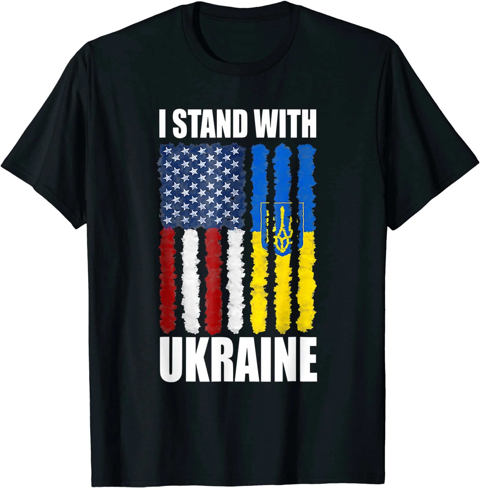 

Hot Sale Ukrainian Trident Flag American Flag T Shirt New 100% Cotton Short Sleeve O-Neck T-shirt Casual Mens Top