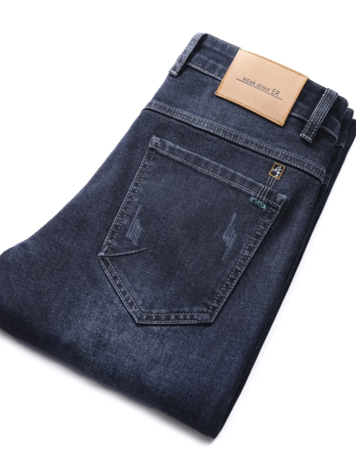 

Spring New Style Hong Kong Men's Slim Fit Jeans Straight Leg Elastic Long Trousers Trendy Youth Vitality Denim Jeans