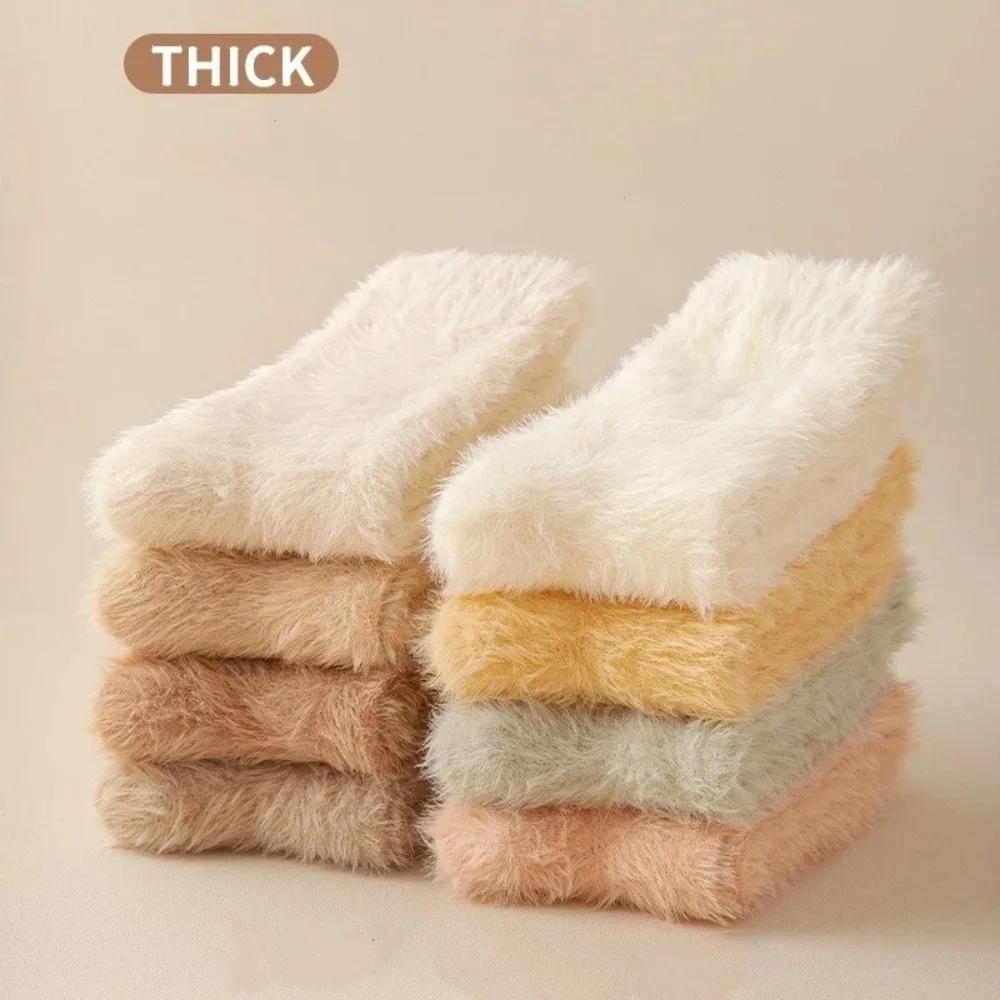 جوارب شتوية سميكة ناعمة تحافظ على الدفء بلون واحد، جوارب نسائية من فراء منتصف الساق للشتاء #3