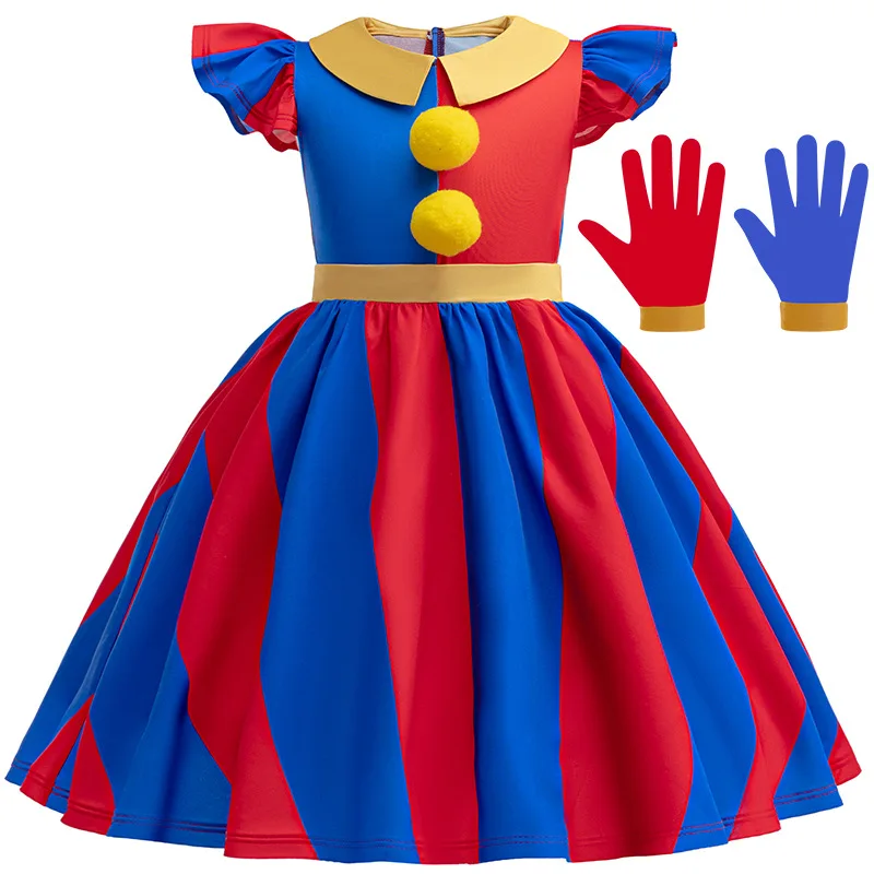 

Halloween Amazing Girl Digital Circus Clown Costume Cosplay Pomni Dress Carnival Role Playing Red Blue Jester Fancy Dress Up