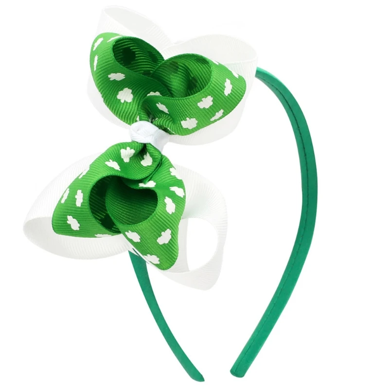 A2ES Shamrock Gedrukt Hoofdband Grote Boog Hoofdbanden Patrick's Day Boog Haarband voor Creatieve Foto Props Kinderen