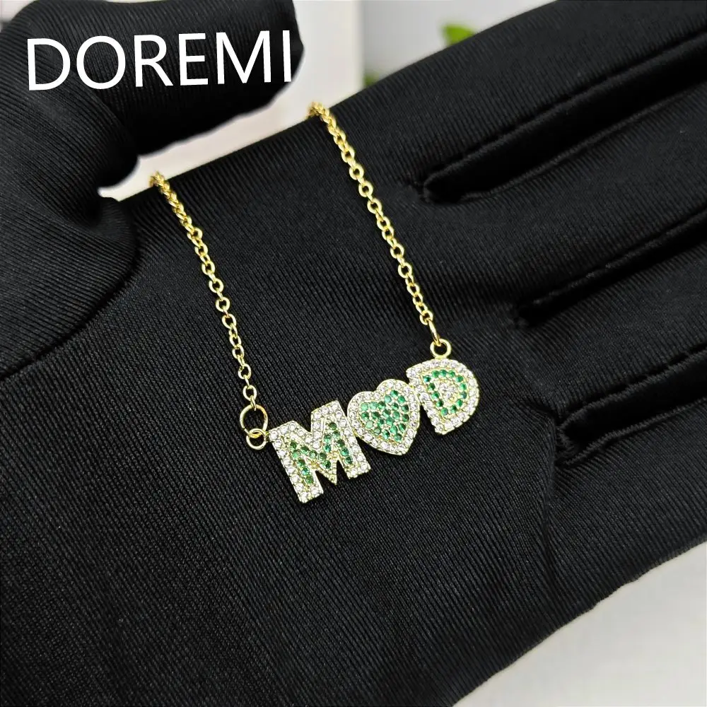 

DOREMI Custom Name Initial Balloon Letters Pendant Birthstone Letter Necklace Ins Crystal Double Color Name Bubble Necklace