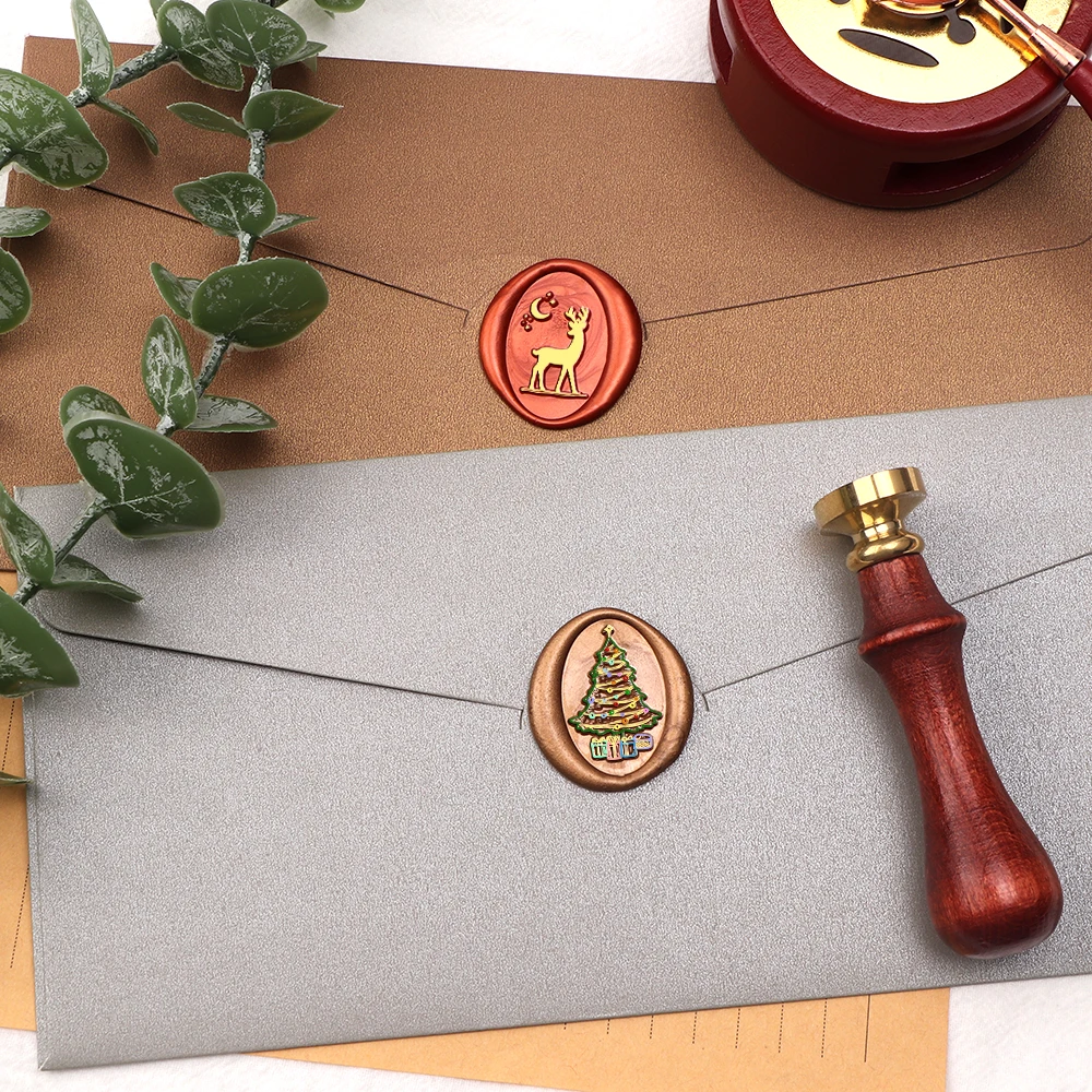 Christmas Series, Christmas Tree/Deer Wax Seal Stamps Interchangeable Brass Stamp Heads for Decorating Gifts and Greeting Cards