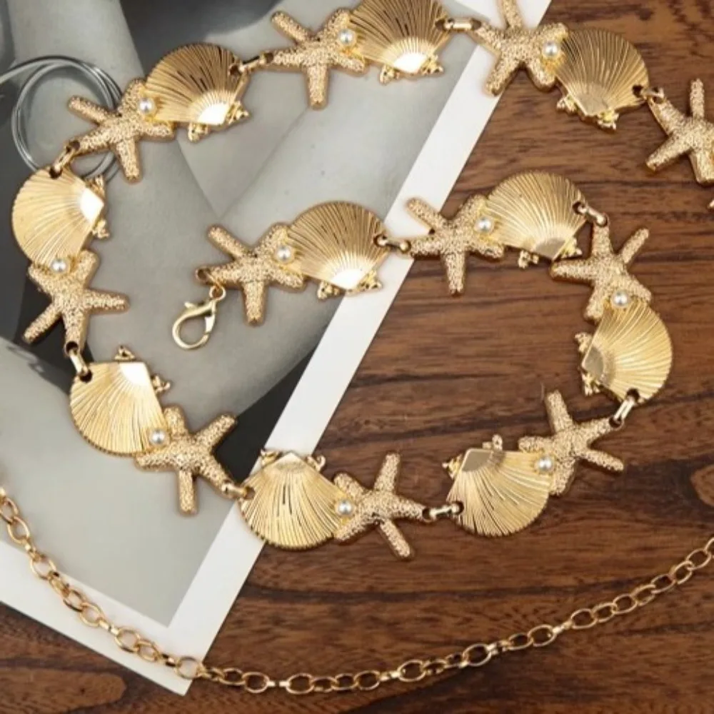 

Морская серия Ракушка Морская звезда Поясная цепочка Украшения Сплав жемчуга Богемная ракушка Поясной ремень Высококачественные ювелирные изделия Морская звезда Пляжная цепочка для тела