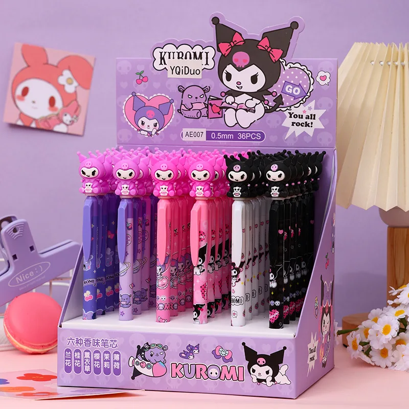 sanrio cartoon gel pen kuromi ola kitty preto 05 mm imprensa gel pen estudante ferramentas de escrita material escolar presente de aniversario 36 pcs 01