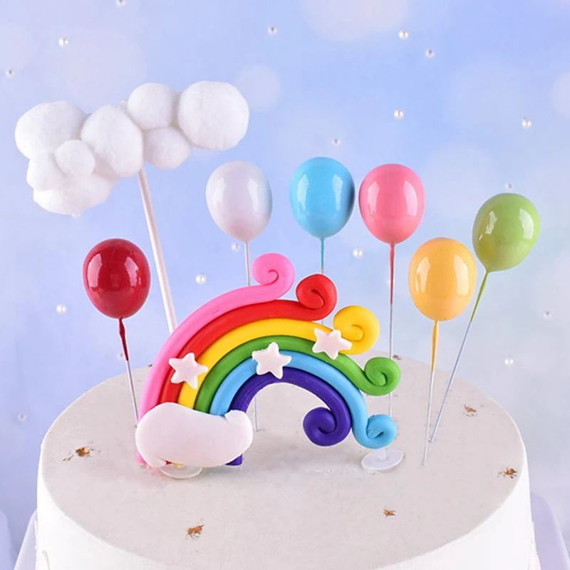 

Cartoon Colors Foam Balloon Cake Topper Rainbow Unicorn Birthday Kids Favor Gift Baby Shower Cake Wedding Baking Cake Decoration