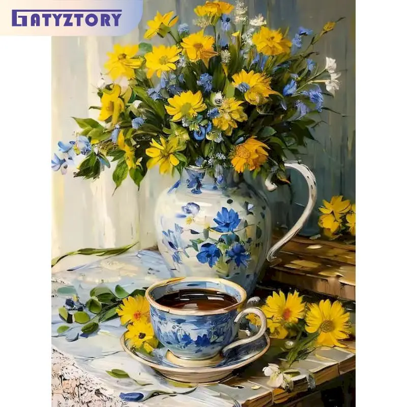 

GATYZTORY DIY Pictures By Number Kits Home Decor Painting By Numbers Yellow Flowers Drawing On Canvas HandPainted Art Gift