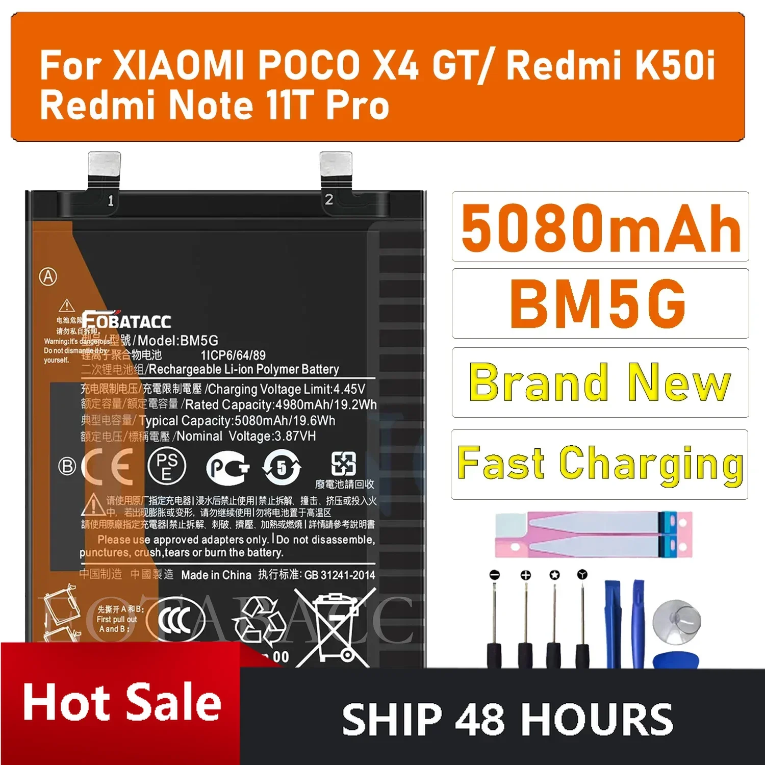 

2025 лет EOBATACC Новый 100% оригинальный аккумулятор BM5G для Xiaomi POCO X4 GT/Redmi K50i/Redmi Note 11T ProBatteries + бесплатные инструменты