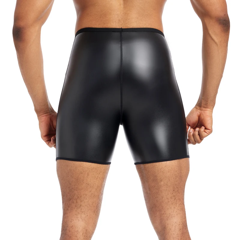 Cintura Elástica Rave Calça Curta Novos Homens Casuais Shorts Masculino Calças De Couro De Cor Sólida Fitness Streetwear S-4XL PU Calções De Couro
