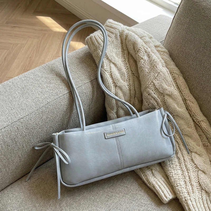 

Women's Small Leather Shoulder Bag Bowknot Decor Metal Label Design Adjustable Strap Casual Daily Underarm Crossbody Handbag