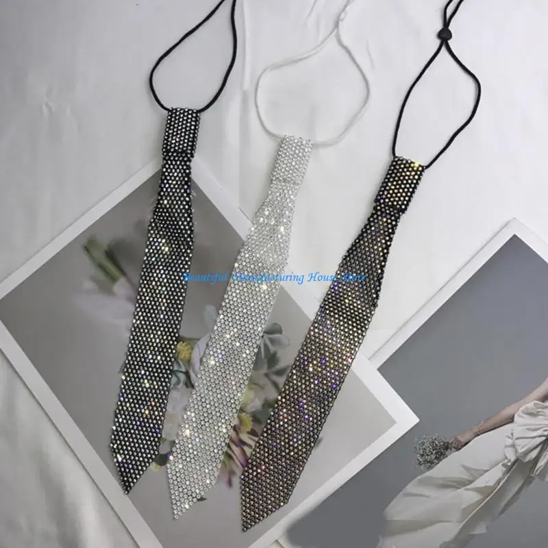 

E56A Adjustable Rhinestones Necklace Tie Gothic Crystal Choker for Women's Formal and Casual Occasion