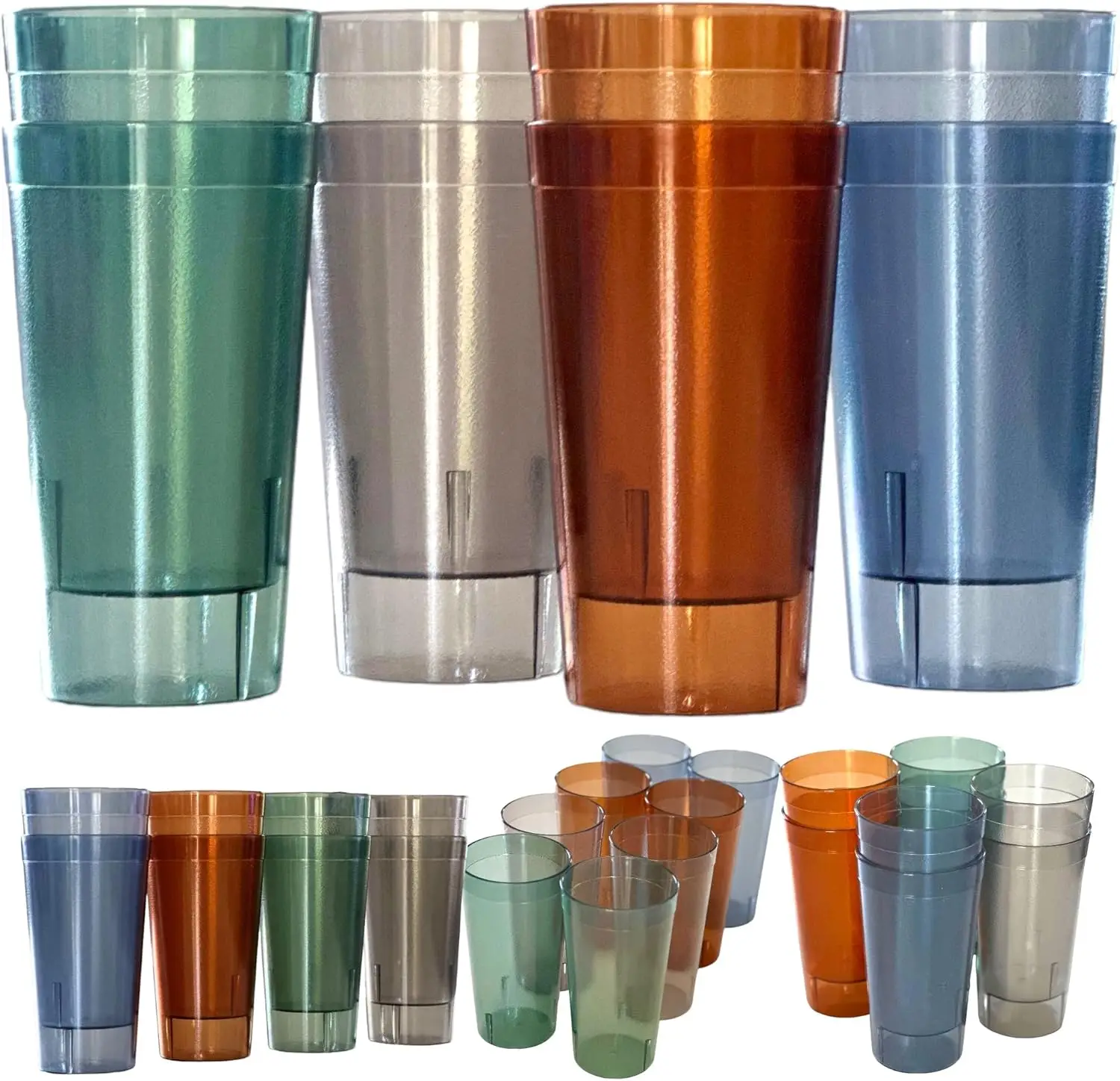 

Set of 8 Plastic Tumblers, 20-Ounce Reusable Cups, BPA-Free & Shatterproof, Stackable Restaurant-Style Drinking Glasses for Wate